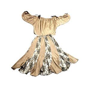 CCC Bohemian Black Gold Off Shoulder Blouse Scalloped Hem Skirt Set Size 3XXX